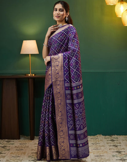 Deep Violet Bandhani Printed Silk Saree