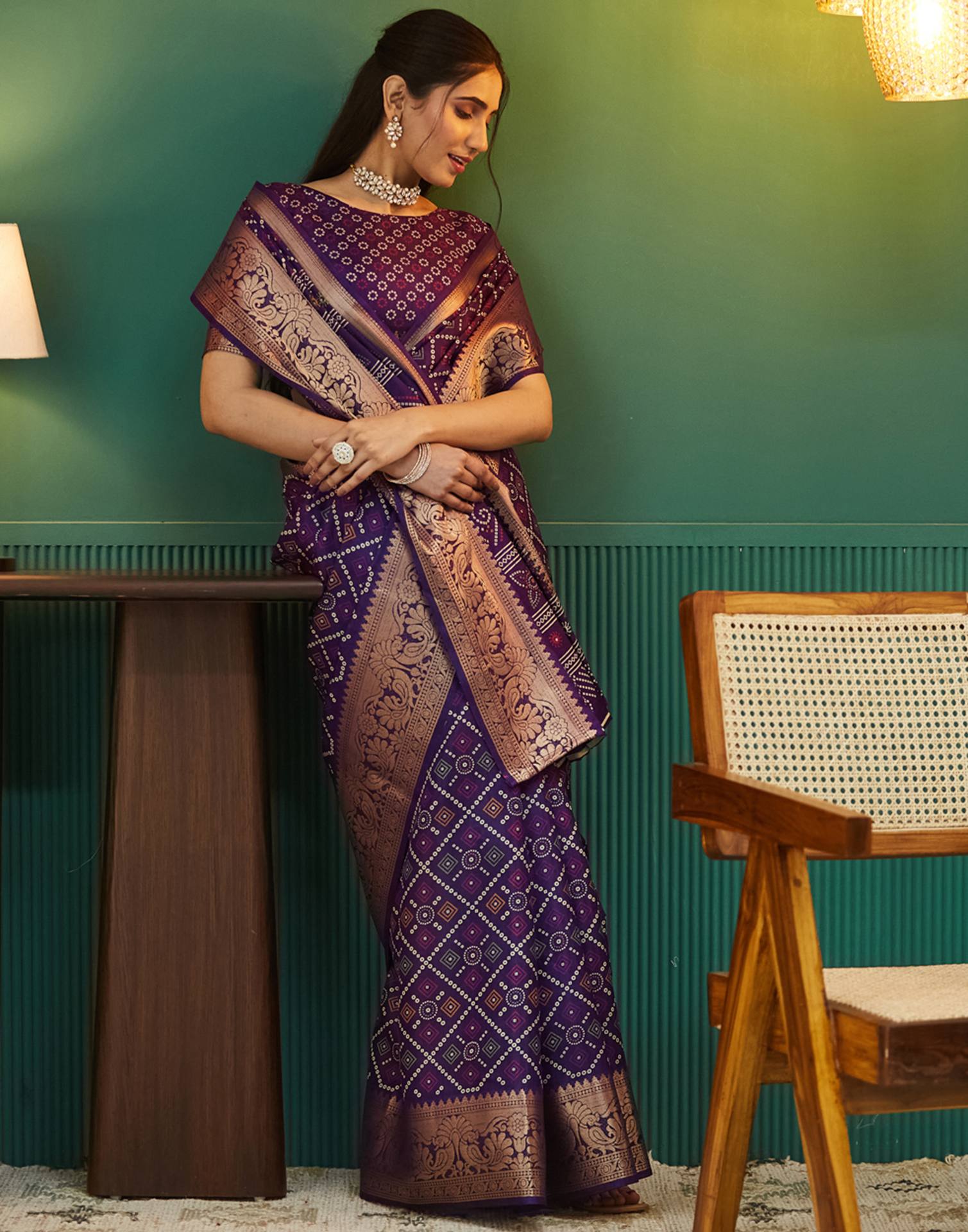 Deep Violet Bandhani Printed Silk Saree