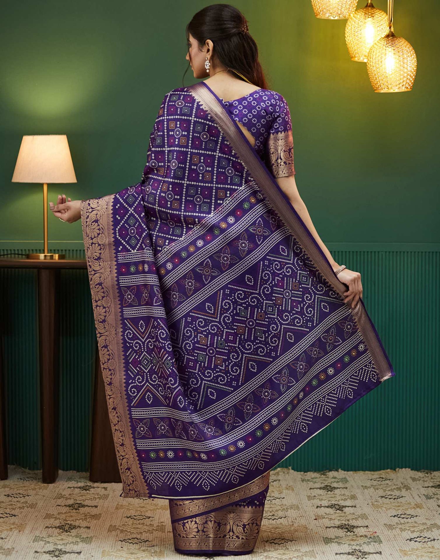 Deep Violet Bandhani Printed Silk Saree