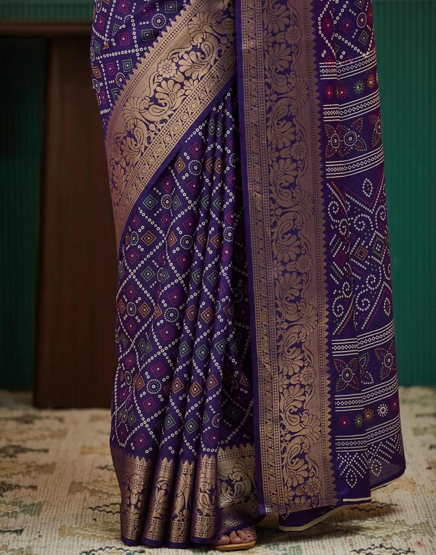 Deep Violet Bandhani Printed Silk Saree