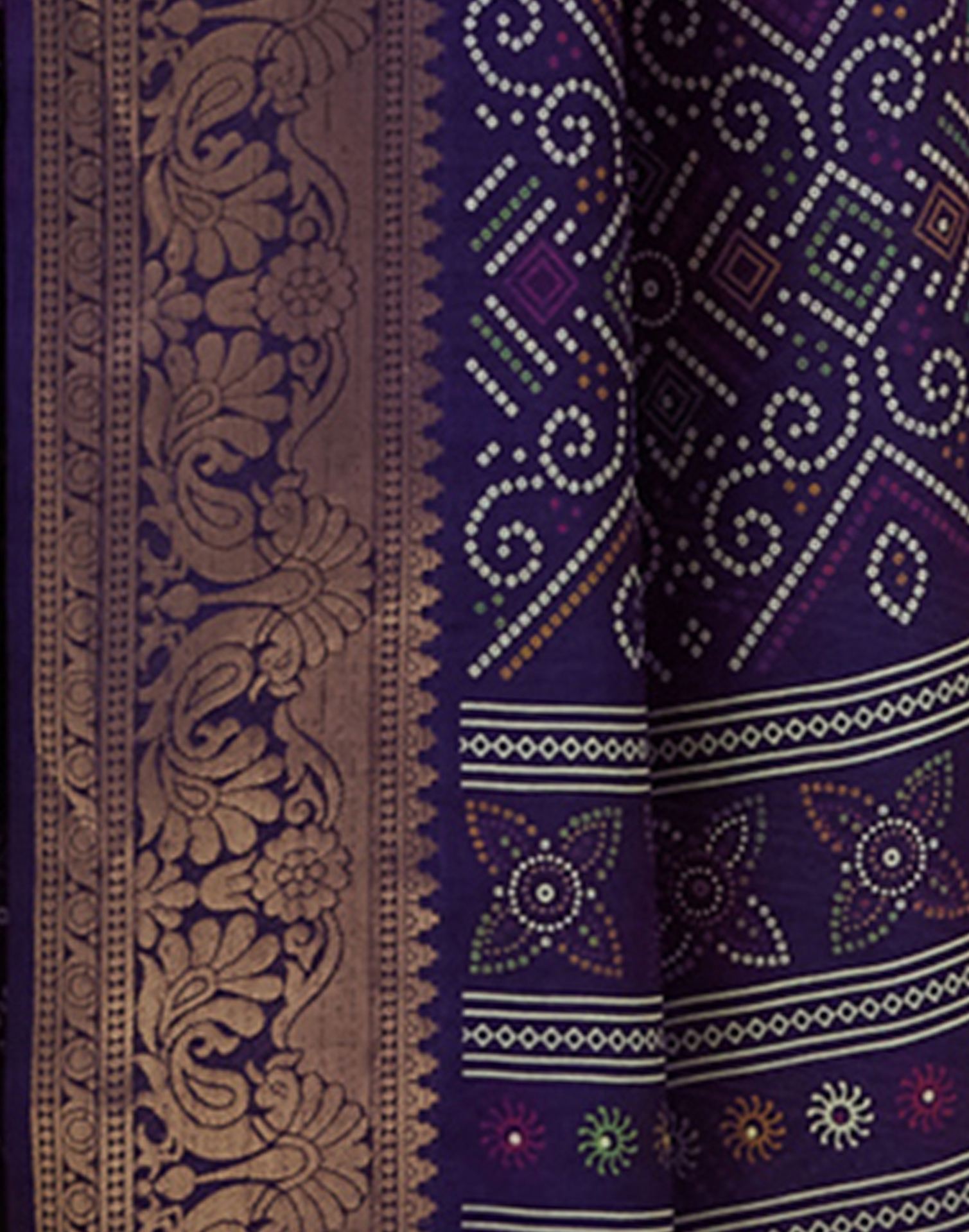 Deep Violet Bandhani Printed Silk Saree