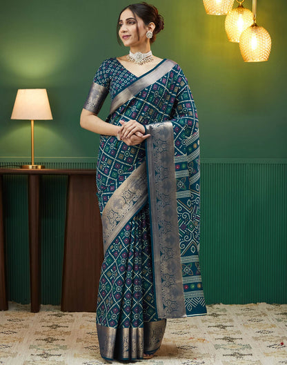 Rama Blue Bandhani Printed Silk Saree