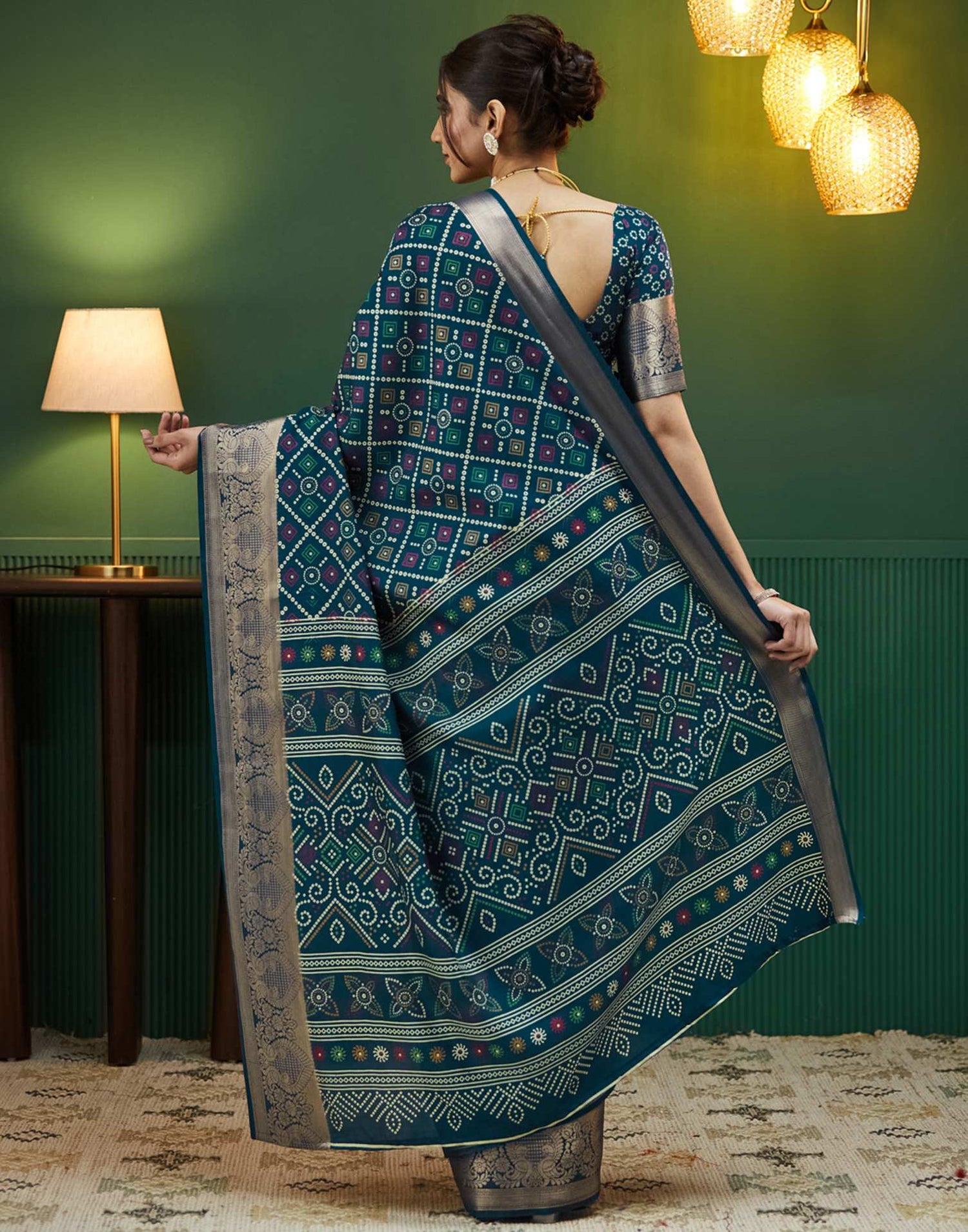 Rama Blue Bandhani Printed Silk Saree