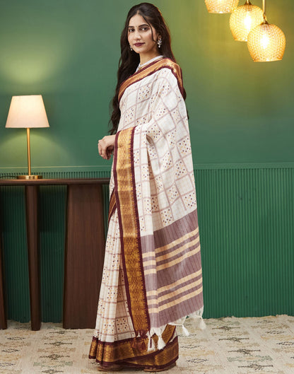 Off White Bandhani Printed Silk Saree