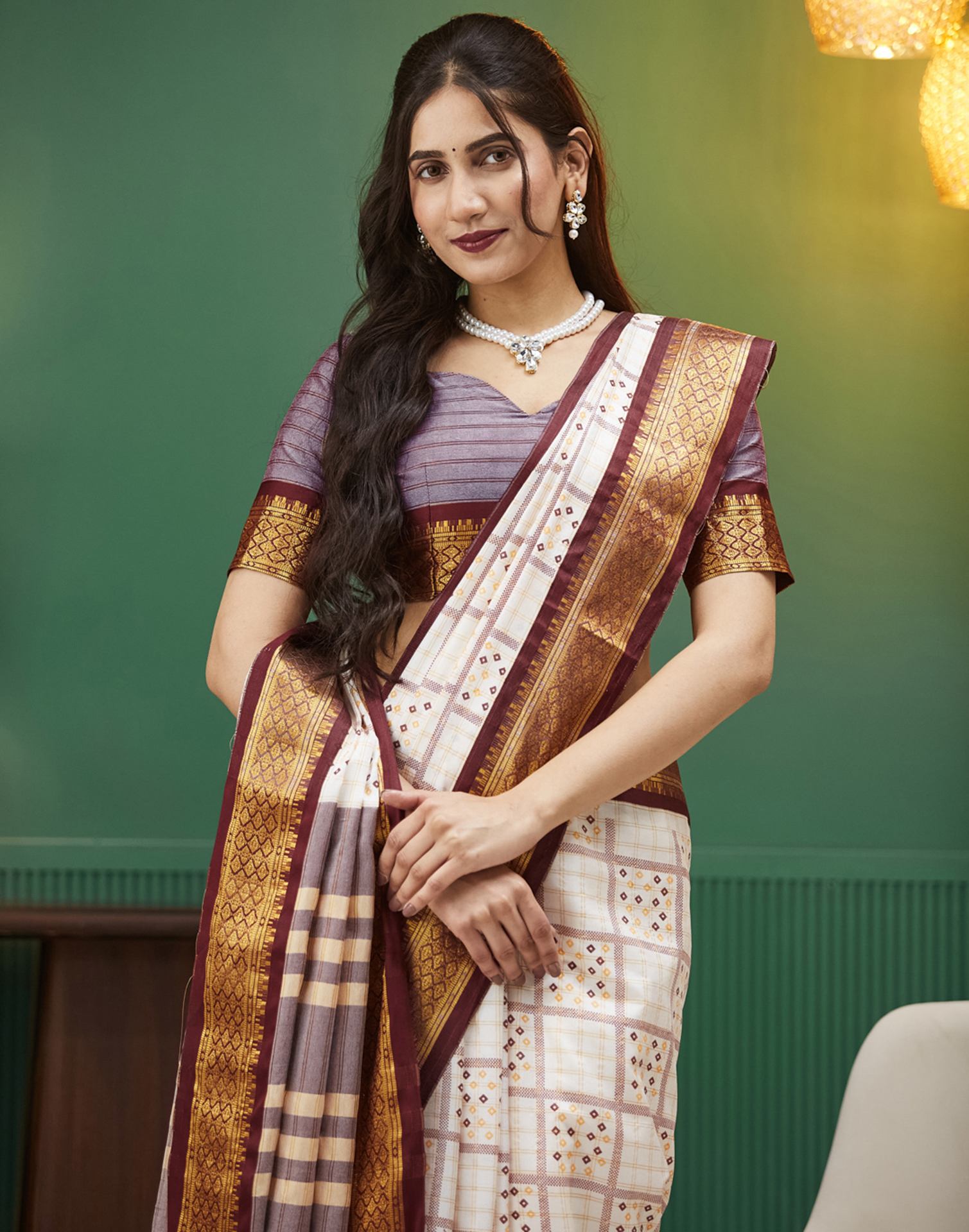 Off White Bandhani Printed Silk Saree