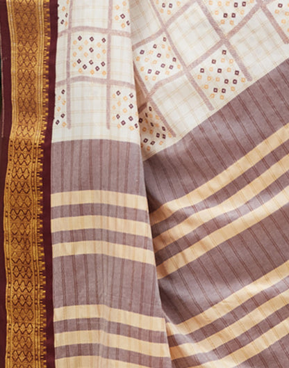 Off White Bandhani Printed Silk Saree