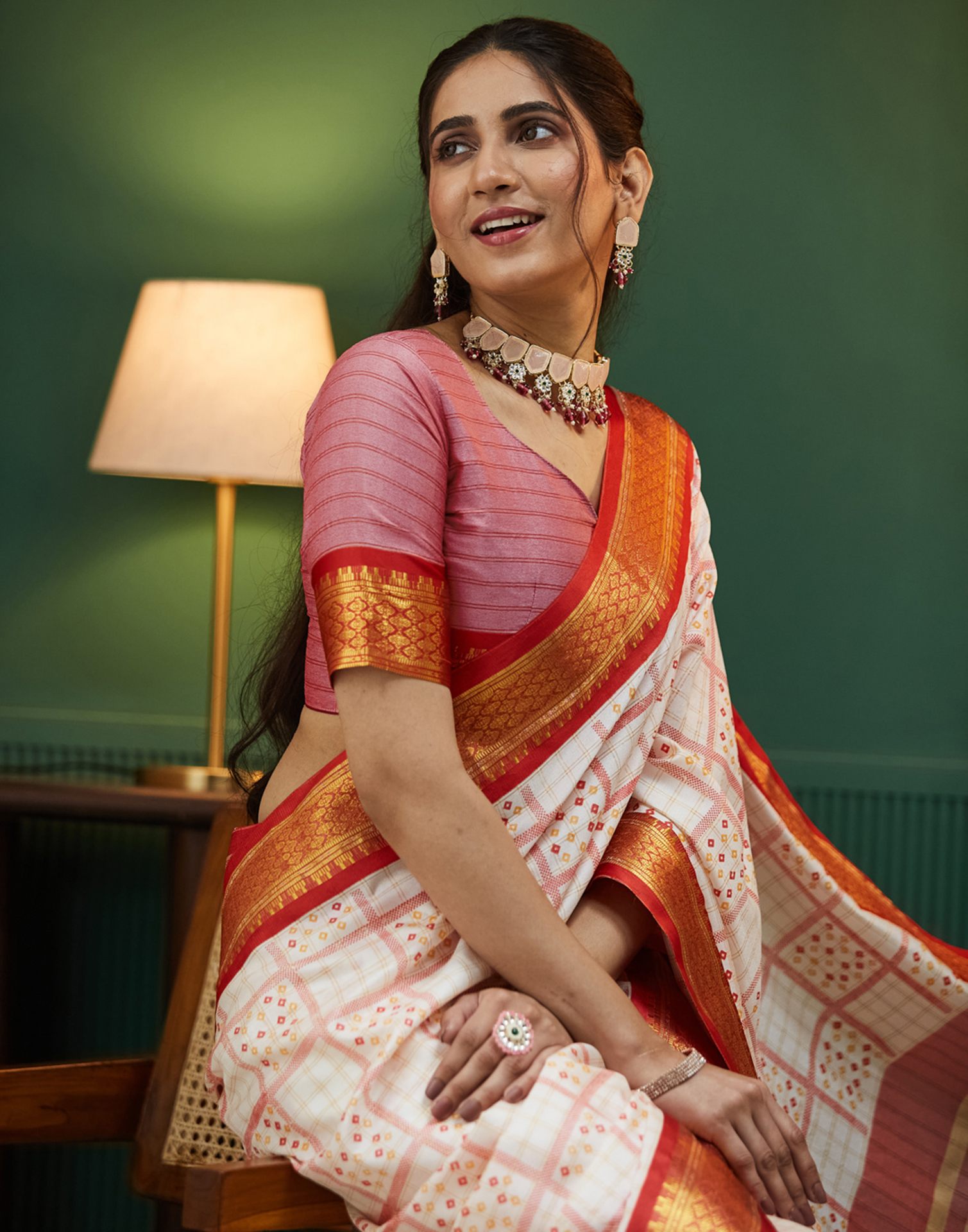 Off White Bandhani Printed Silk Saree