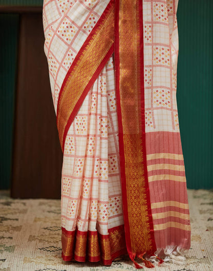 Off White Bandhani Printed Silk Saree