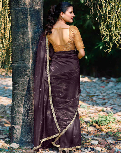 Wine Shimmer Net Pearl Work Embellished Saree