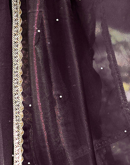 Wine Shimmer Net Pearl Work Embellished Saree