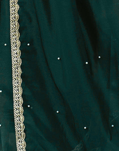 Dark Green Shimmer Net Pearl Work Embellished Saree