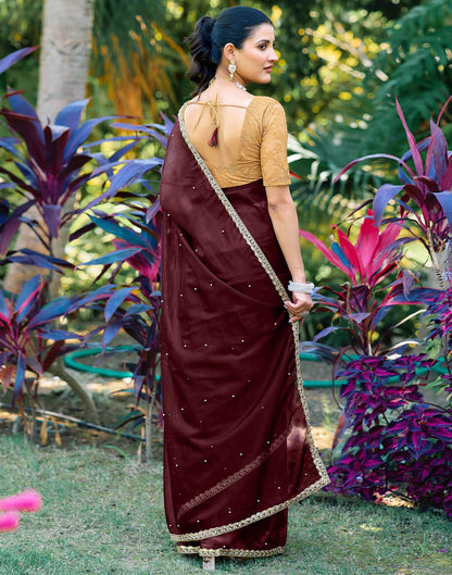 Maroon Shimmer Net Pearl Work Embellished Saree