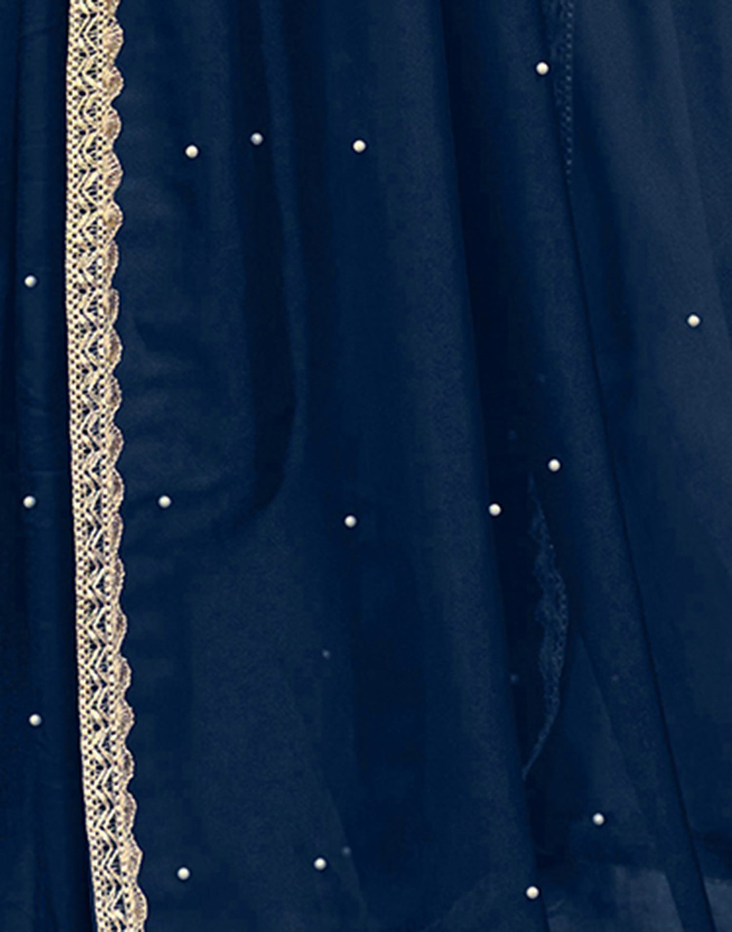 Navy Blue Shimmer Net Pearl Work Embellished Saree