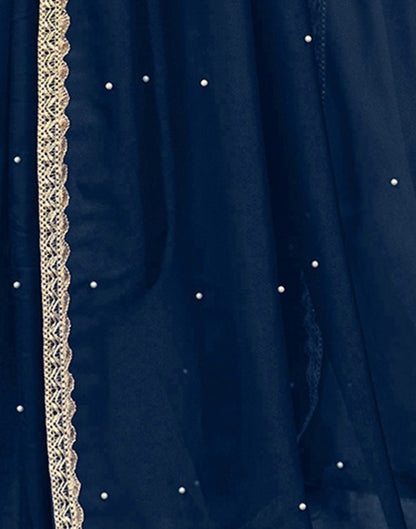 Navy Blue Shimmer Net Pearl Work Embellished Saree