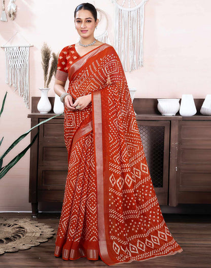 Red Cotton Linen Printed Saree