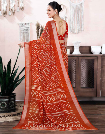 Red Cotton Linen Printed Saree