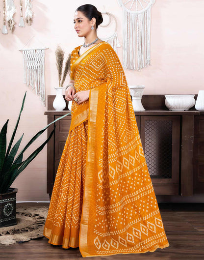 Yellow Cotton Linen Printed Saree