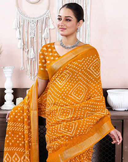 Yellow Cotton Linen Printed Saree