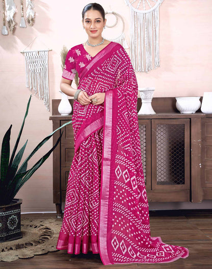 Rani Pink Cotton Linen Printed Saree