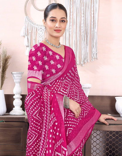 Rani Pink Cotton Linen Printed Saree