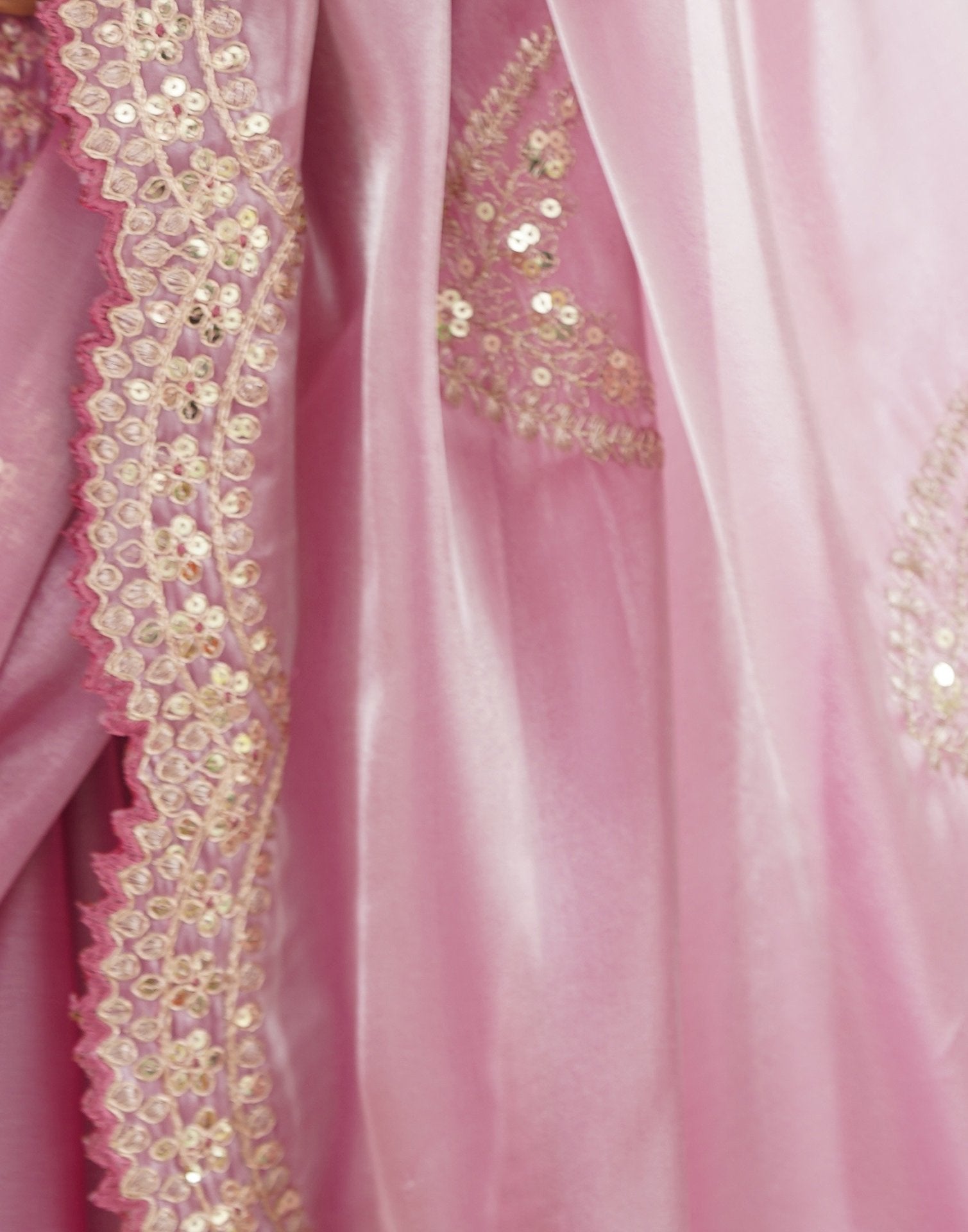 Pink Organza Dyed Embellished Saree
