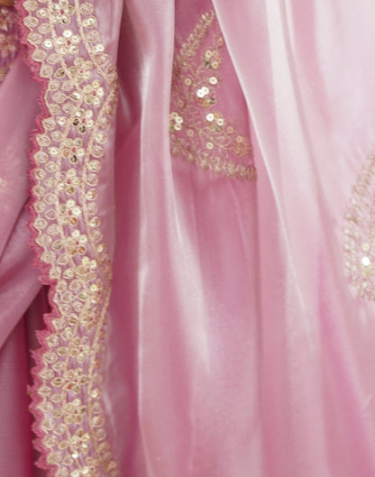 Pink Organza Dyed Embellished Saree