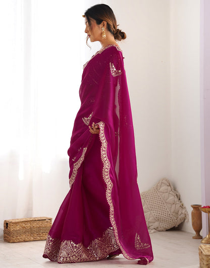 Rani Pink Organza Dyed Embellished Saree