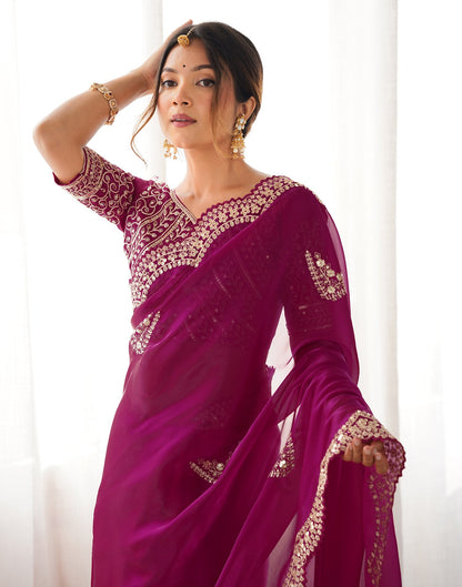 Rani Pink Organza Dyed Embellished Saree