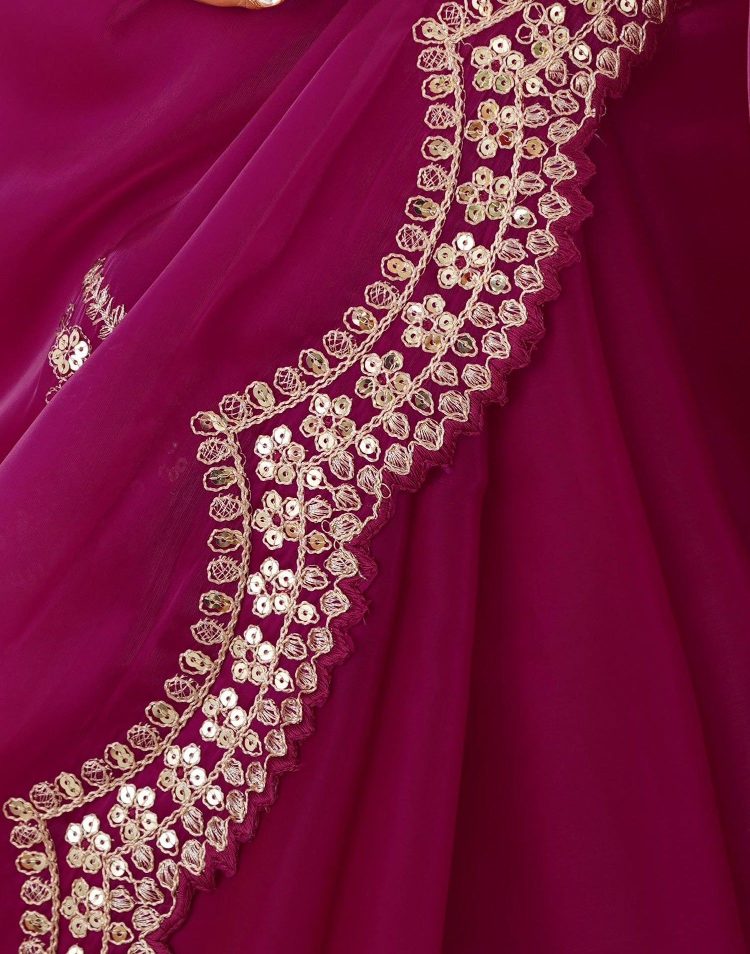 Rani Pink Organza Dyed Embellished Saree