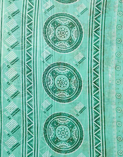 Turquoise Cotton Linen Floral Printed Saree