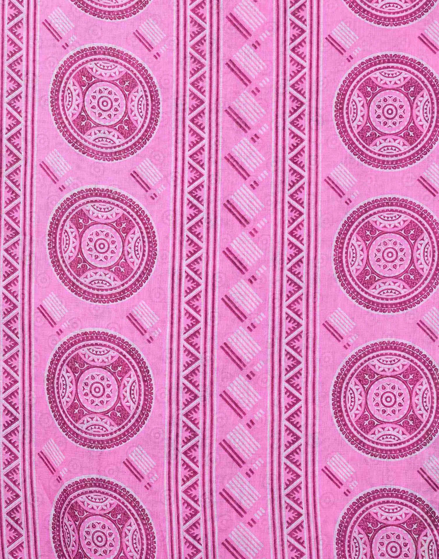 Hot Pink Cotton Linen Floral Printed Saree