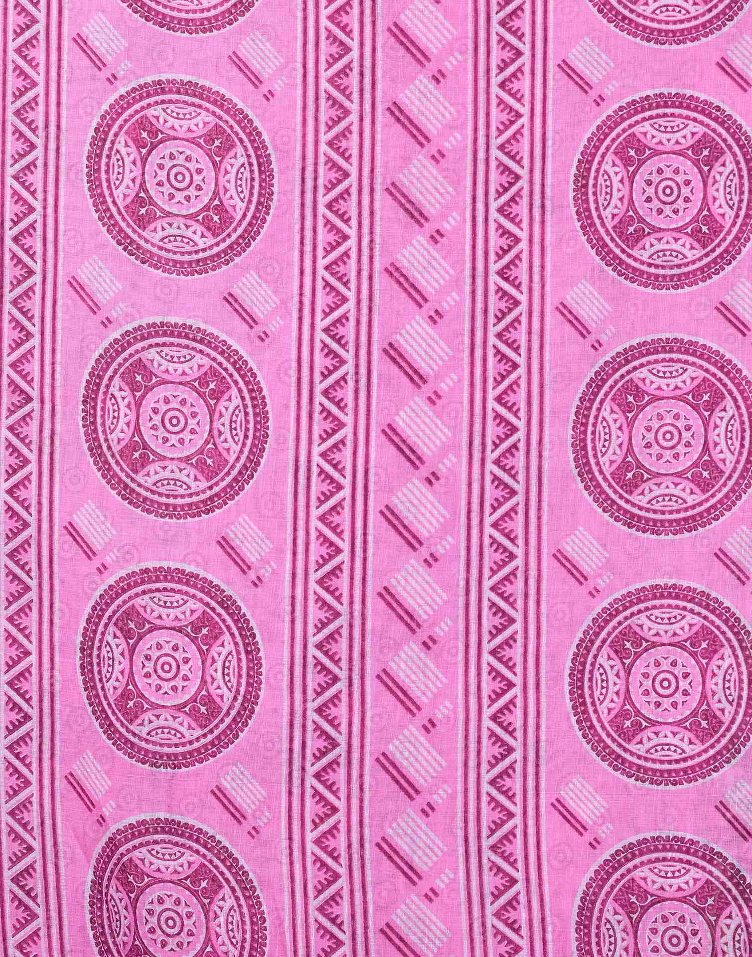 Hot Pink Cotton Linen Floral Printed Saree