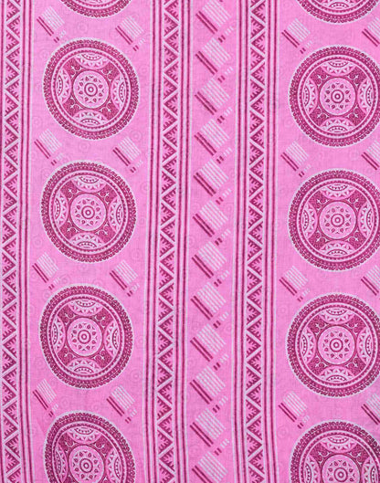 Hot Pink Cotton Linen Floral Printed Saree