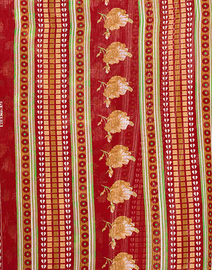 Red Cotton Linen Floral Printed Saree