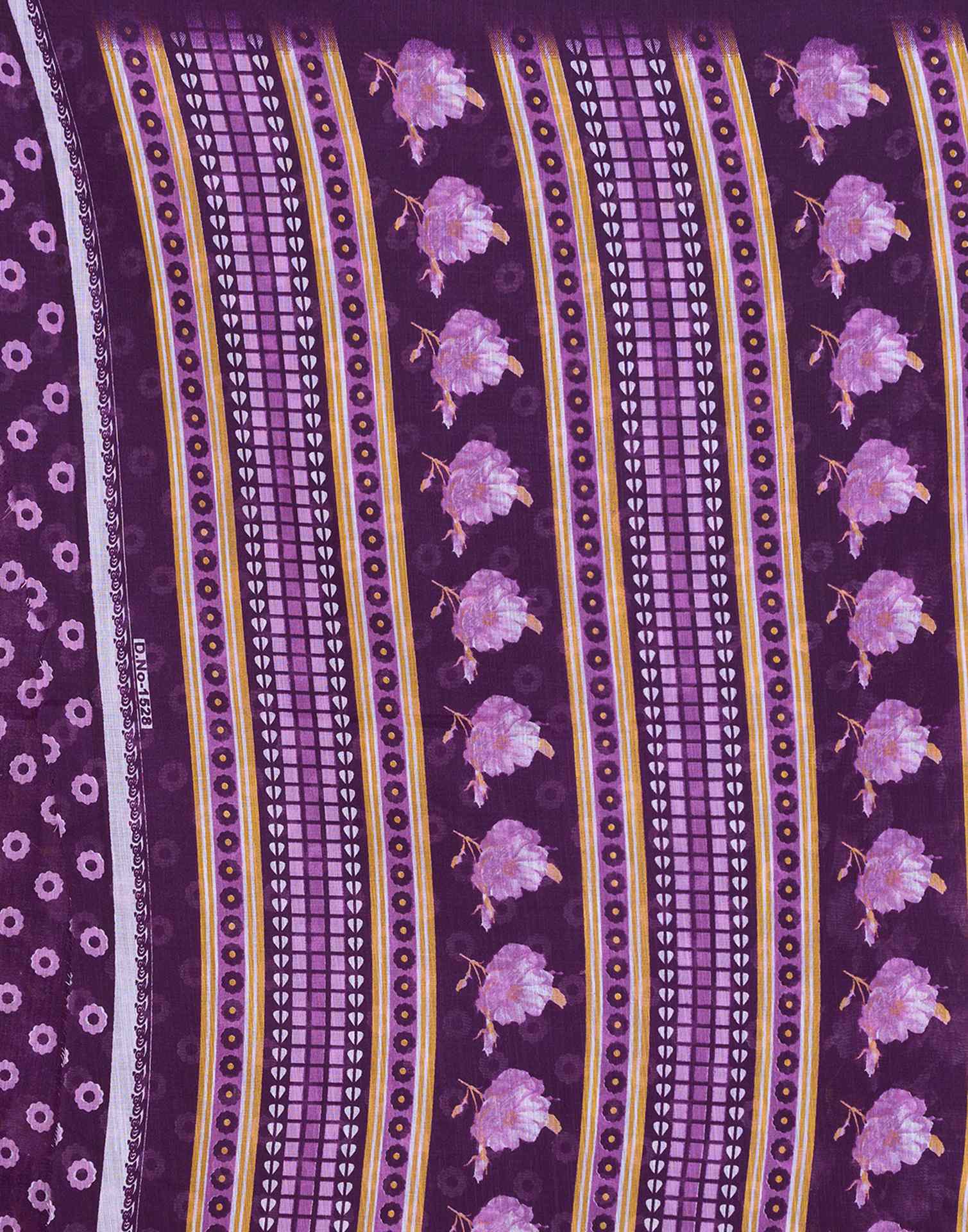 Dark Purple Cotton Linen Floral Printed Saree