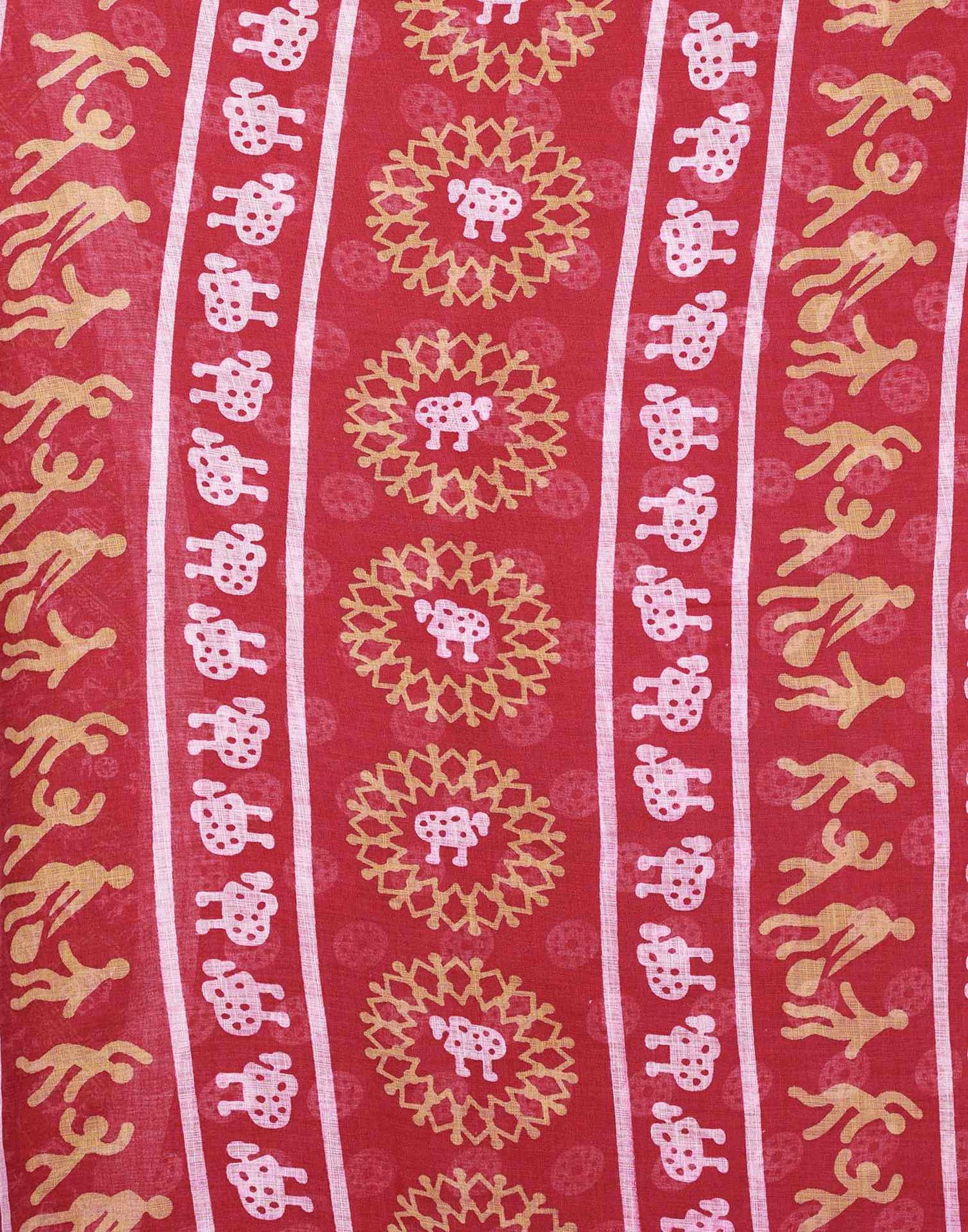 Dark Pink Cotton Linen Printed Saree