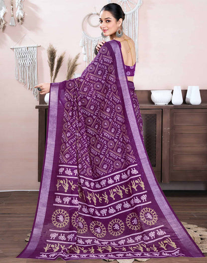 Dark Purple Cotton Linen Printed Saree