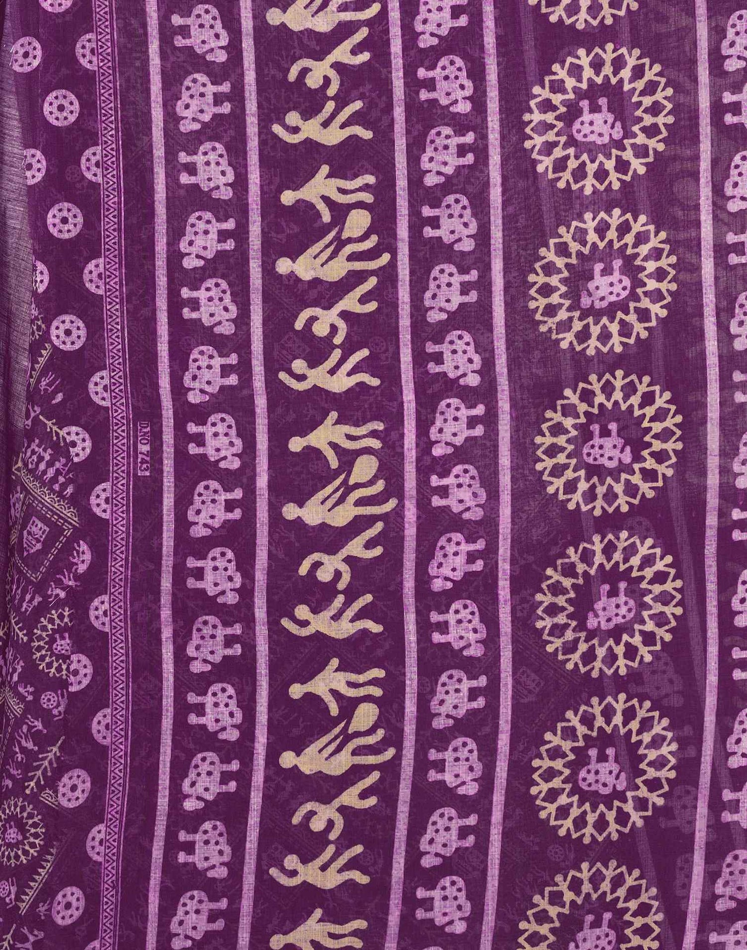 Dark Purple Cotton Linen Printed Saree