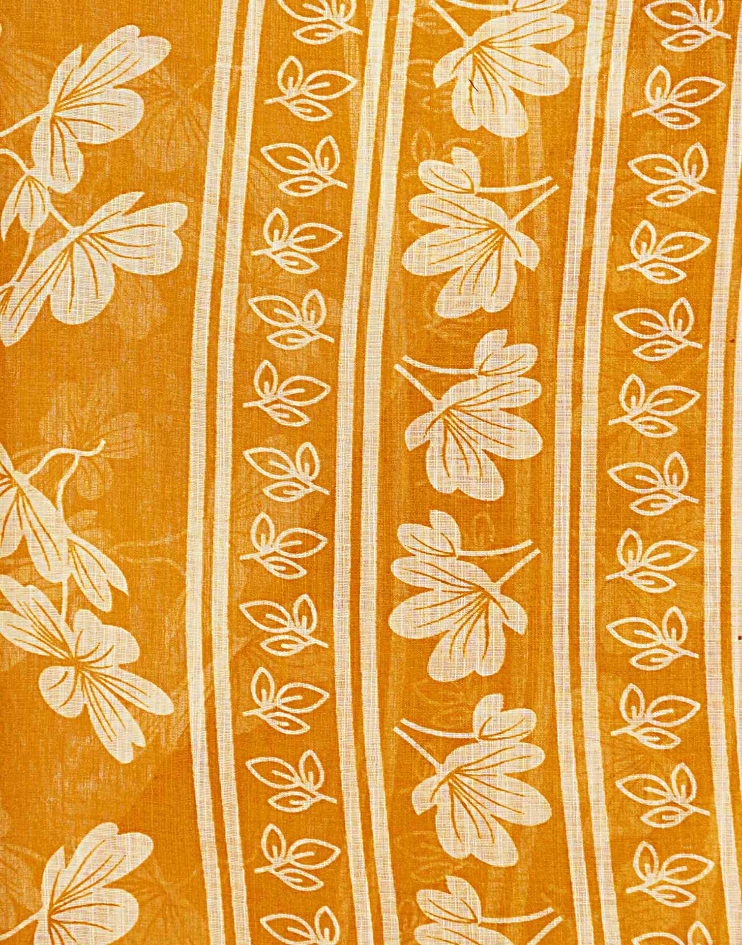 Mustard Yellow Cotton Linen Floral Printed Saree