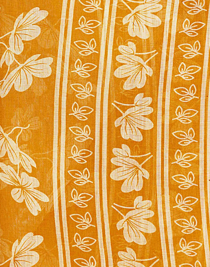 Mustard Yellow Cotton Linen Floral Printed Saree