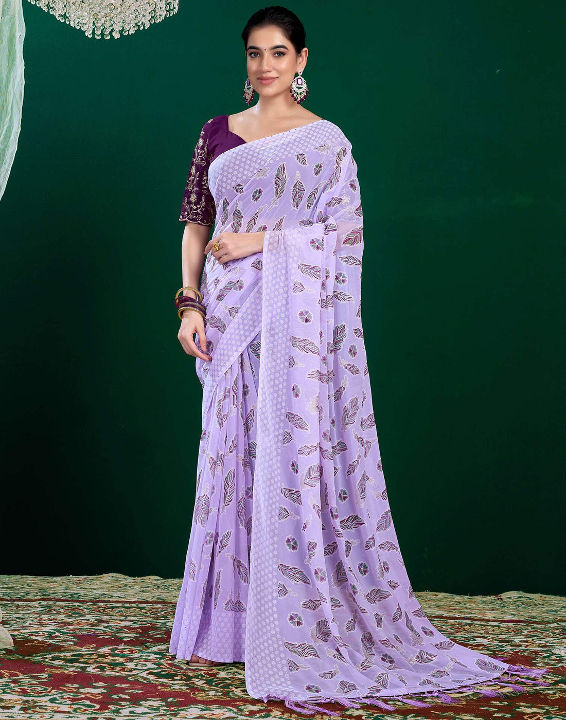Light Purple Georgette Printed Saree