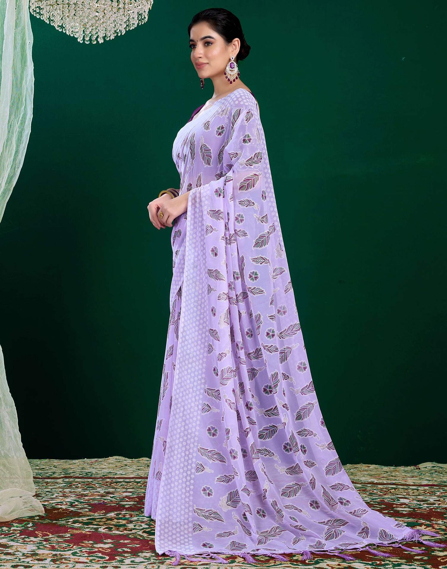 Light Purple Georgette Printed Saree