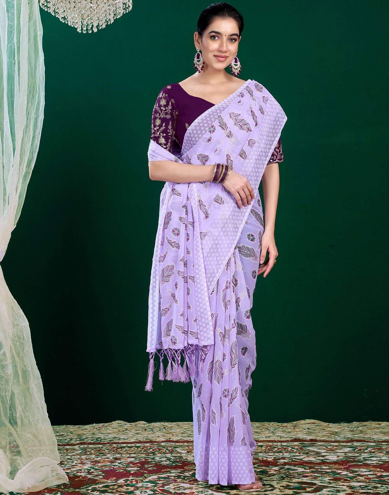 Light Purple Georgette Printed Saree