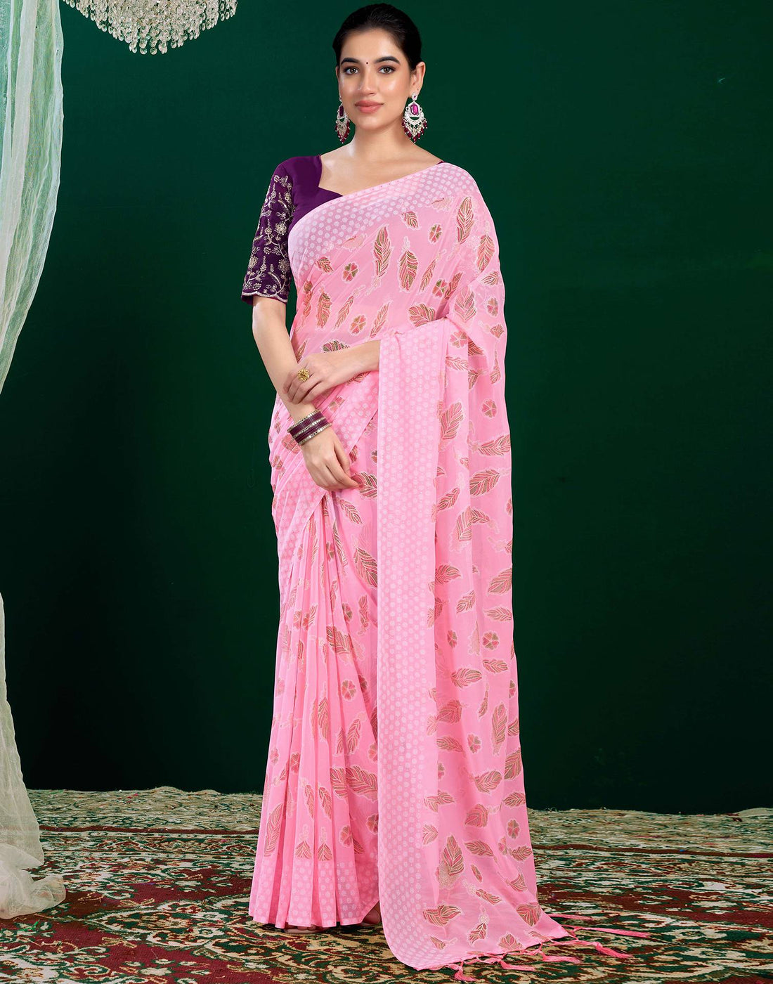 Pink Georgette Printed Saree