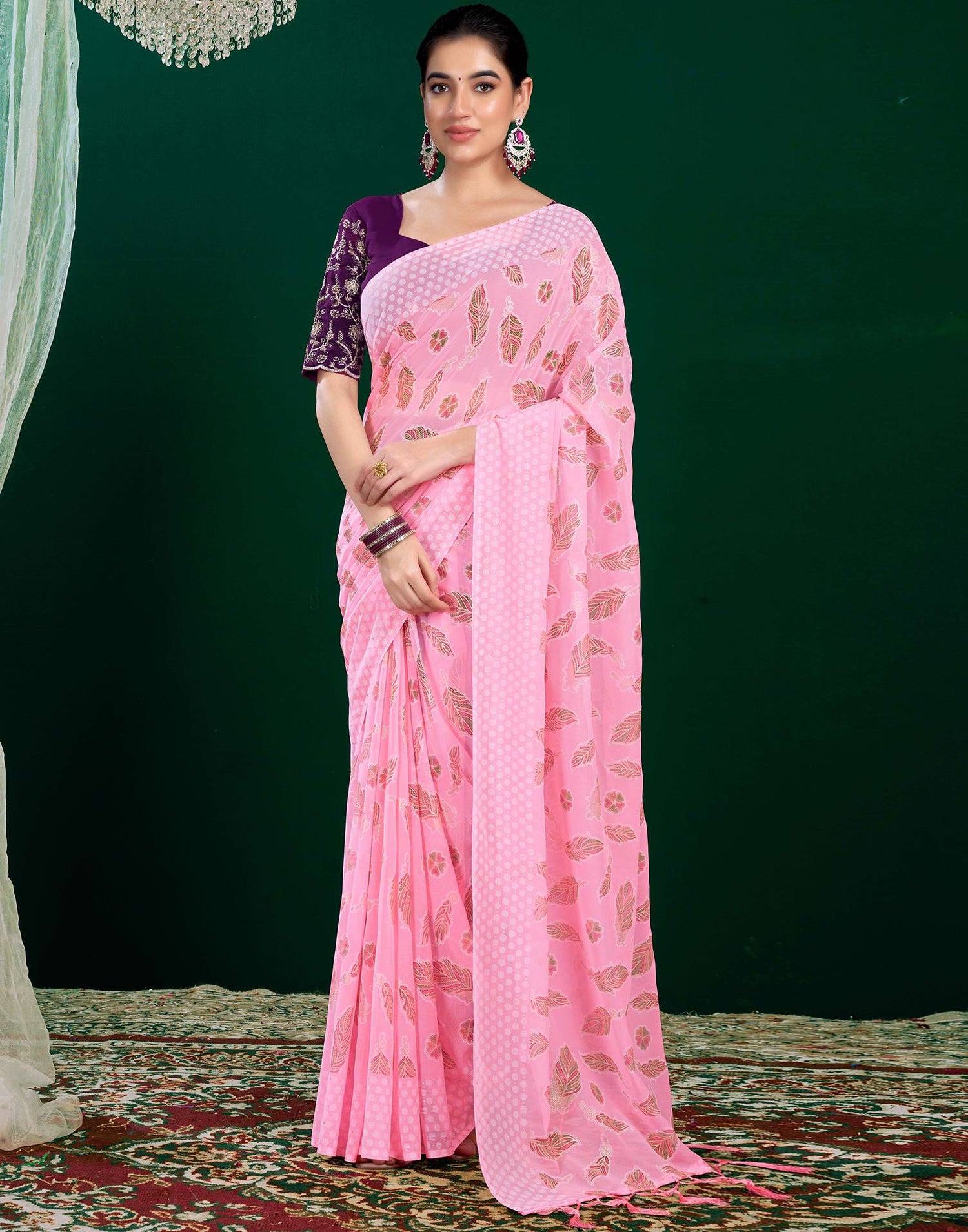 Pink Georgette Printed Saree