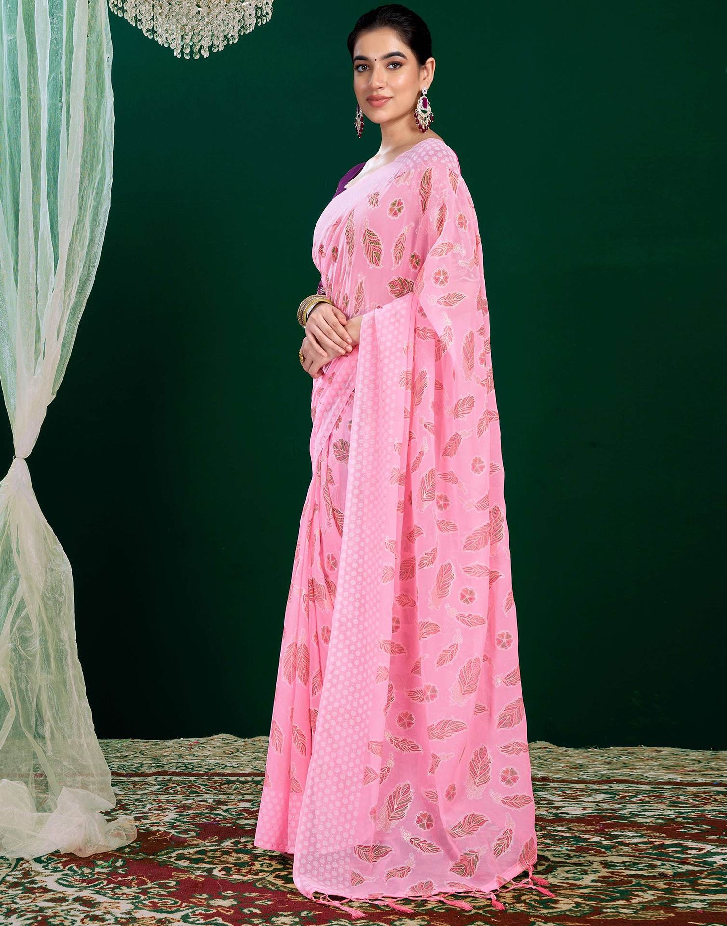 Pink Georgette Printed Saree
