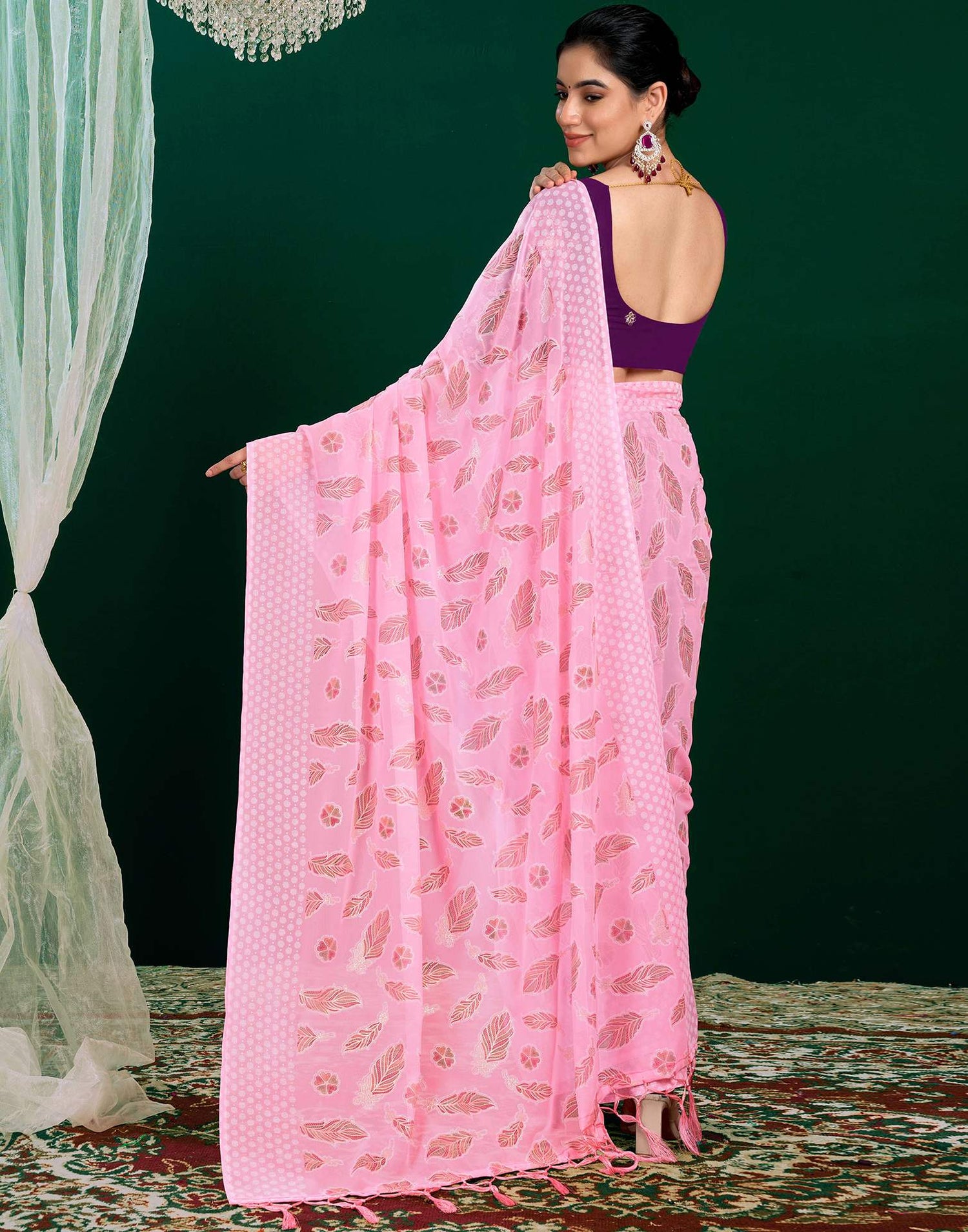 Pink Georgette Printed Saree