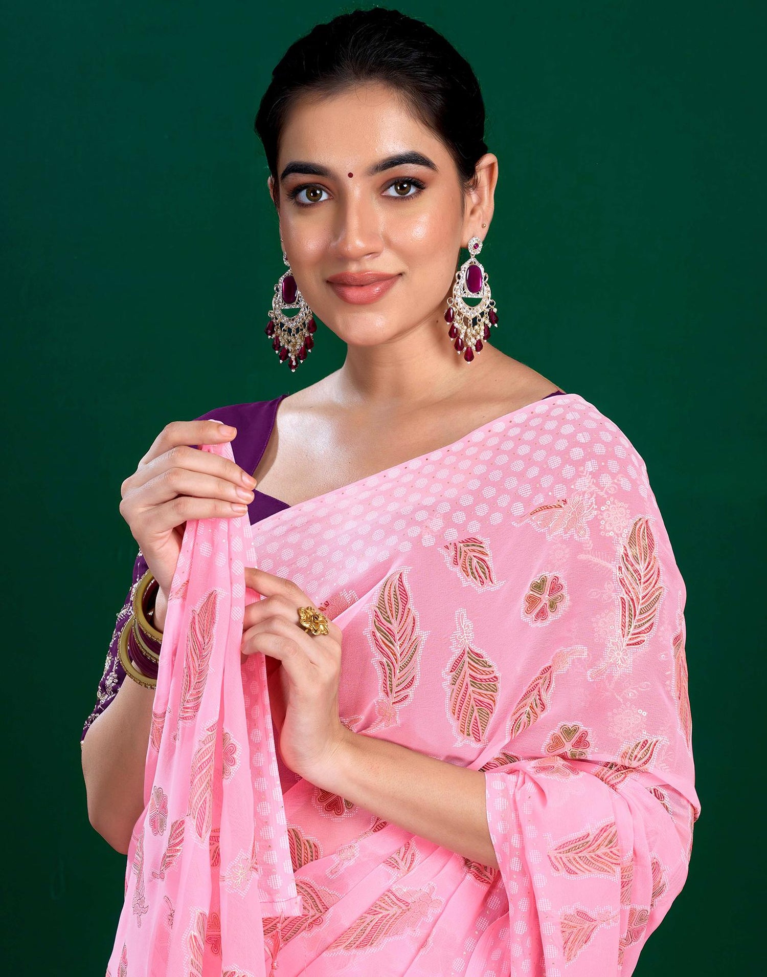 Pink Georgette Printed Saree