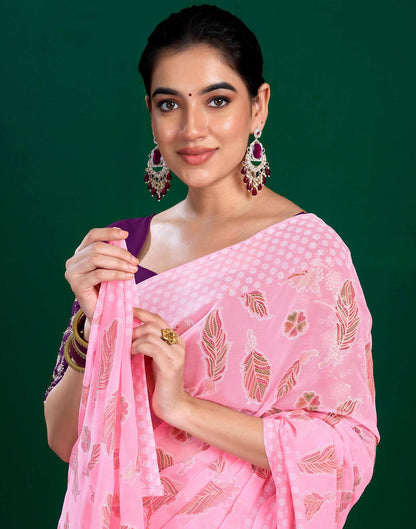Pink Georgette Printed Saree