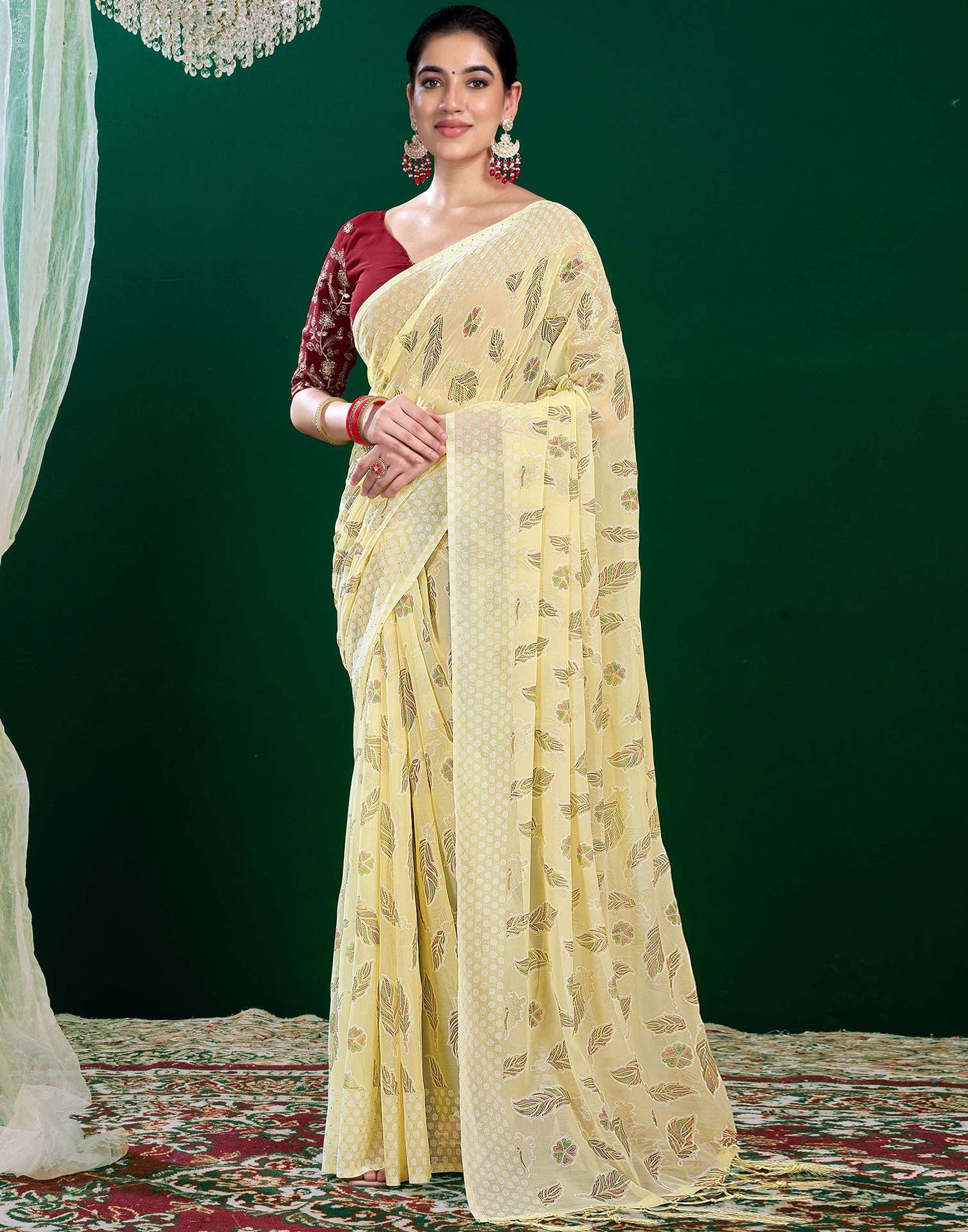 Light Yellow Georgette Printed Saree